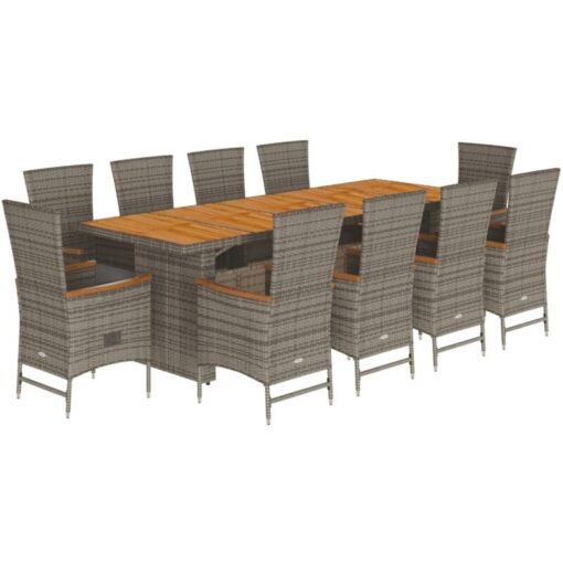 11 Piece Garden Dining Set with Cushions Grey Poly Rattan vidaXL