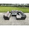 12 Seater Rattan Garden Furniture Set Indoor Outdoor Patio Sofa Set with Coffee Table 3 Footstools Side Table Dark Grey Mixed - Fimous