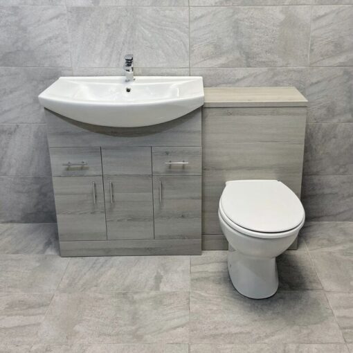 1250mm Ash Grey Finish Bathroom Furniture Vanity Set Basin Sink + Toilet Option, With luxury pan-With Tap & Waste