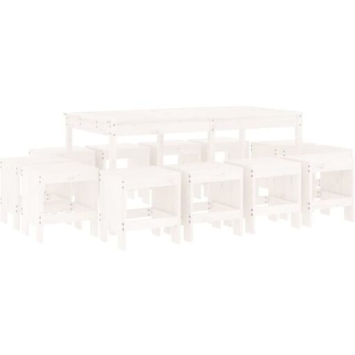 13 Piece Garden Dining Set White Solid Wood Pine Vidaxl White