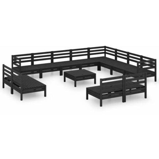 13 Piece Garden Lounge Set Solid Wood Pine Black Vidaxl Black