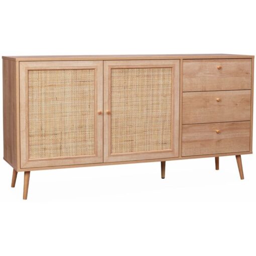 150cm scandi-style wooden and cane effect sideboard, Boheme, Natural, 150x39x79 cm