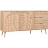 150cm wood and rounded cane rattan sideboard, Eva, Natural, 150x39x79 cm