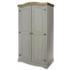 2 Door Wardrobe - Pine - 99.8 x 56.2 x 189.7 cm - Grey Wax/Antique Waxed Pine