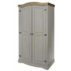 2 Door Wardrobe - Pine - 99.8 x 56.2 x 189.7 cm - Grey Wax/Antique Waxed Pine