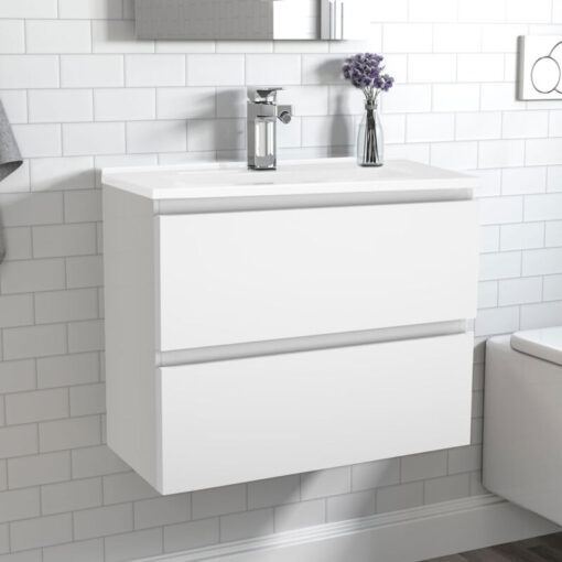 2 Drawer Wall Hung Bathroom Cabinet Storage Furniture Vanity Sink Unit 500mm Gloss White