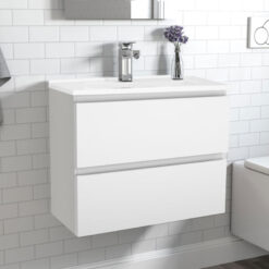 2 Drawer Wall Hung Vanity Sink Unit 500mm Gloss White Bathroom Cabinet Storage Furniture