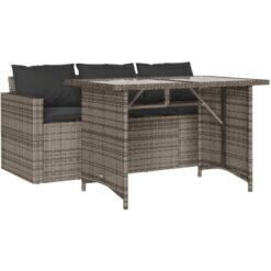 2 Piece Garden Dining Set with Cushions Grey Poly Rattan vidaXL