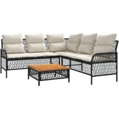 2 Piece Garden Sofa Set with Cushions Black Poly Rattan Vidaxl Black