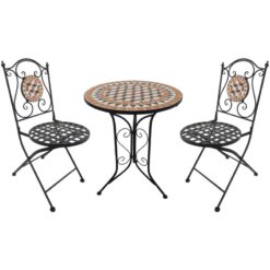 3 Pcs Mosaic Bistro Table Chair Set Patio Garden Dining Furniture - Black - Outsunny