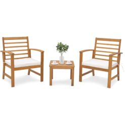 3 Piece Acacia Wood Patio Conversation Set 2-Person Outdoor Furniture Set w/ Coffee Table