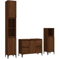 3 Piece Bathroom Furniture Set Brown Oak Engineered Wood Vidaxl Brown