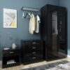 3 Piece Bedroom Wardrobe Sets,2 Door Soft Hinge Wardrobe, 4 Drawer Chest of Drawers and Beside Cabinet, Black Bedroom Furniture Sets - Elegant