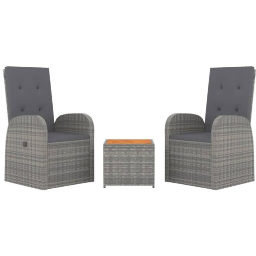 3 Piece Garden Lounge Set Grey Poly Rattan&Solid Wood Acacia vidaXL