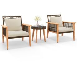 3 Piece Patio Rattan Furniture Set Outdoor Wicker Table Chair Set