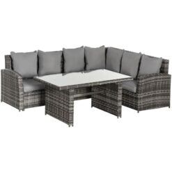 3 pcs Outdoor All Weather Rattan Dining Sets Furniture Garden Garden - Grey - Outsunny