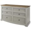 3+3 Drawer Wide Chest - Pine - 132.1 x 43 x 83.4 cm - Grey Wax/Antique Waxed Pine