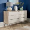 3+3 Wide Chest of 6 Drawers Cabinet Cupboard Storage Driftwood Finish Grey Legs - Brown