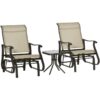 3PCS Outdoor Gliding Chairs w/ Table Set Patio Garden Furniture Khaki - Khaki - Outsunny