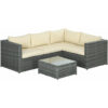 3Pcs Rattan Corner Sofa Set Coffee Table Garden Furniture w/ Cushion - Beige - Outsunny