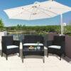 4 PCS Garden Furniture set - Bigzzia Rattan Outdoor Table Chair Sofa sets With Tempered Glass Table - Black