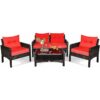 4 Pieces pe Rattan Patio Conversation Set Outdoor Rattan Furniture With Cushions