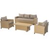 4 pcs Patio Wicker Aluminum Conversation Furniture Sofa Set w/ Table - Khaki - Outsunny