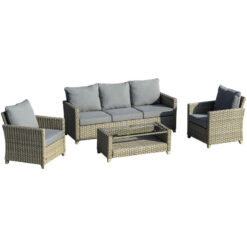 4 pcs Patio pe Rattan Sofa Set, Outdoor Conversation Furniture Set - Brown - Outsunny