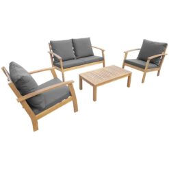 4-seater wooden garden sofa - Acacia wood sofa, armchairs and coffee table, designer piece - Ushuaia - Grey - Natural