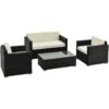 4PC Rattan Sofa Set Outdoor Coffee Table Chair Wicker Garden Black - Black - Outsunny