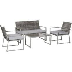 4PCS Outdoor Patio pe Rattan Wicker Sofa Chaise Lounge Furniture Set - Grey - Outsunny