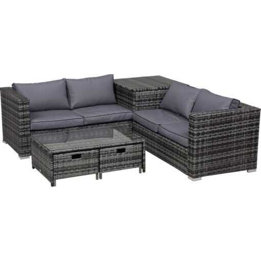 4Pcs Patio Rattan Sofa Garden Furniture Set Table w/ Cushions Grey - Grey - Outsunny