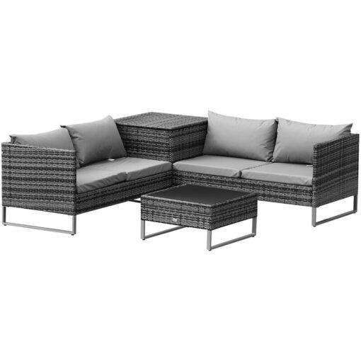 4Pcs Patio Rattan Sofa Garden Furniture Set with Table Cushions Grey - Mixed grey - Outsunny