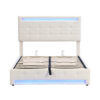 4ft6 Upholstered Bed Storage Bed With 7colors Led-light, Velvet, Beige