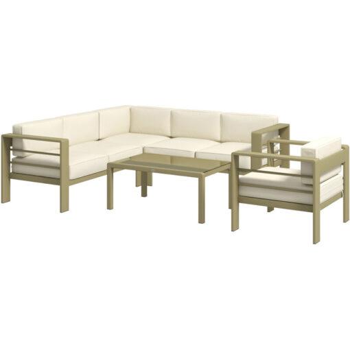 5 PCs Garden Sofa Set w/ Cushions, Aluminium Furniture Sets Gold Tone - Gold Tone - Outsunny