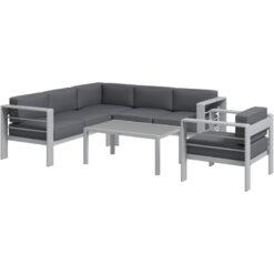 5 PCs Garden Sofa Set w/ Cushions, Aluminium Furniture Sets Grey - Light Grey - Outsunny