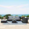 5 Piece Black Rattan Garden Furniture Set Patio Conversation Set with Cushions and Pillows