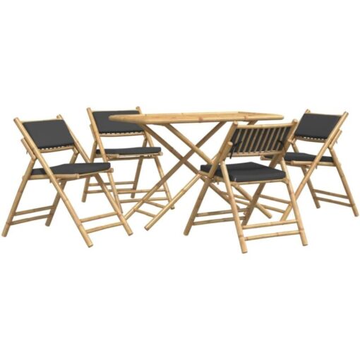 5 Piece Folding Bistro set with Dark Grey Cushions Bamboo Vidaxl Brown