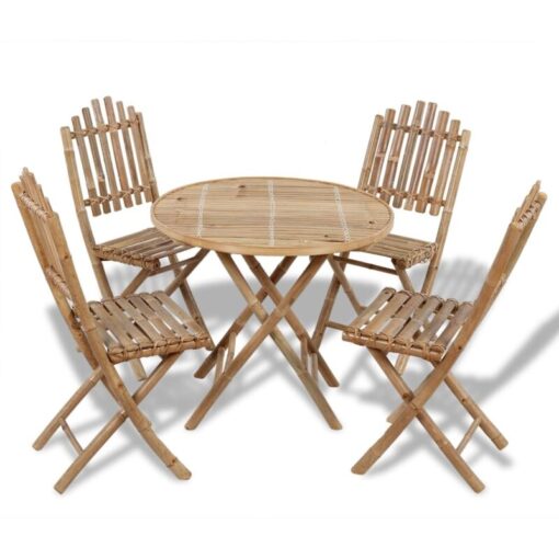 5 Piece Folding Outdoor Dining Set Bamboo Vidaxl Brown