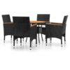 5 Piece Garden Bistro Set Poly Rattan and Solid Wood Black Vidaxl Black