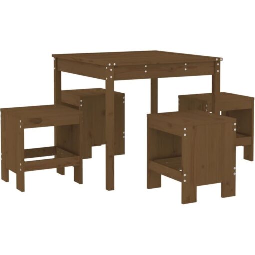 5 Piece Garden Dining Set Honey Brown Solid Wood Pine Vidaxl Brown