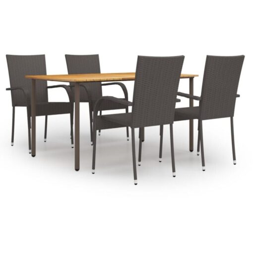 5 Piece Garden Dining Set Poly Rattan Brown vidaXL