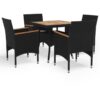 5 Piece Garden Dining Set Poly Rattan and Solid Wood Black vidaXL