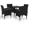 5 Piece Garden Dining Set Poly Rattan and Tempered Glass Black Vidaxl Black