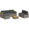 5 Piece Garden Sofa Set with Cushions Grey Poly Rattan Acacia vidaXL