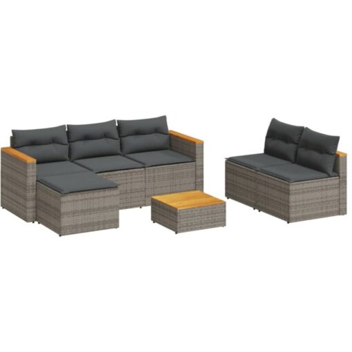 5 Piece Garden Sofa Set with Cushions Grey Poly Rattan Acacia vidaXL