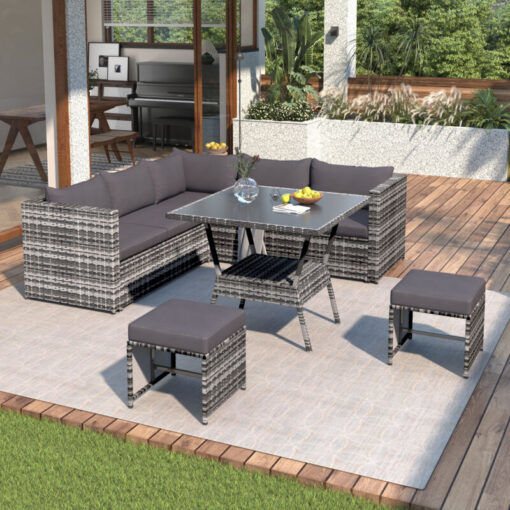 5 Pieces Patio pe Rattan Conservatory Furniture Set for Indoor & Outdoor with Cushions(Grey)