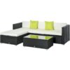 5 Pieces Rattan Sofa Set Wicker Sectional Cushion Patio Black - Black - Outsunny