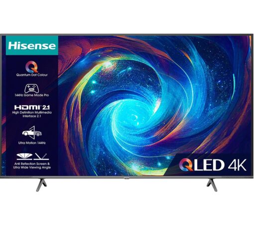 55" HISENSE 55E7KQTUK PRO Smart 4K Ultra HD HDR QLED TV with Amazon Alexa, Black