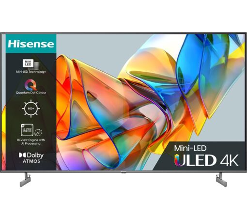 55" HISENSE 55U6KQTUK Smart 4K Ultra HD HDR Mini-LED TV with Amazon Alexa, Silver/Grey